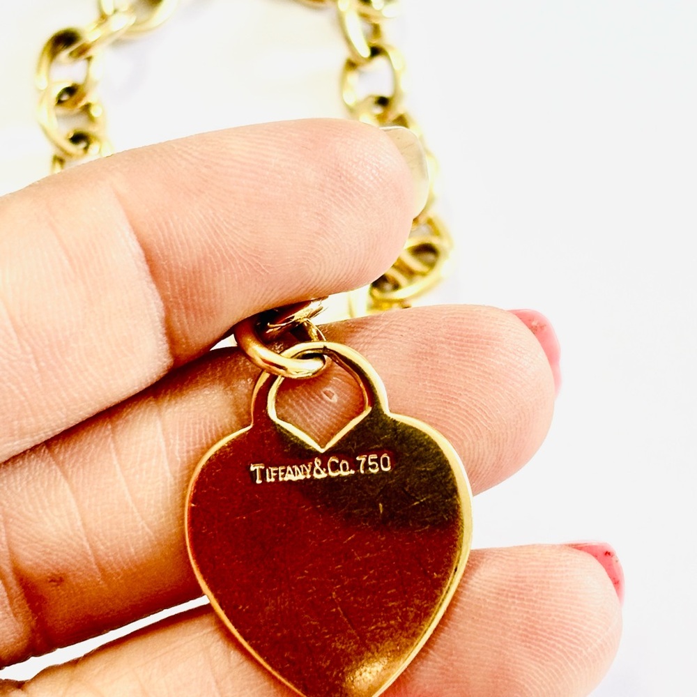 TIFFANY & CO SOLID 18K 18KT GOLD HEART TAG CHARM BRACELET WITH BOX RETAIL=$8100 - Picture 6 of 12